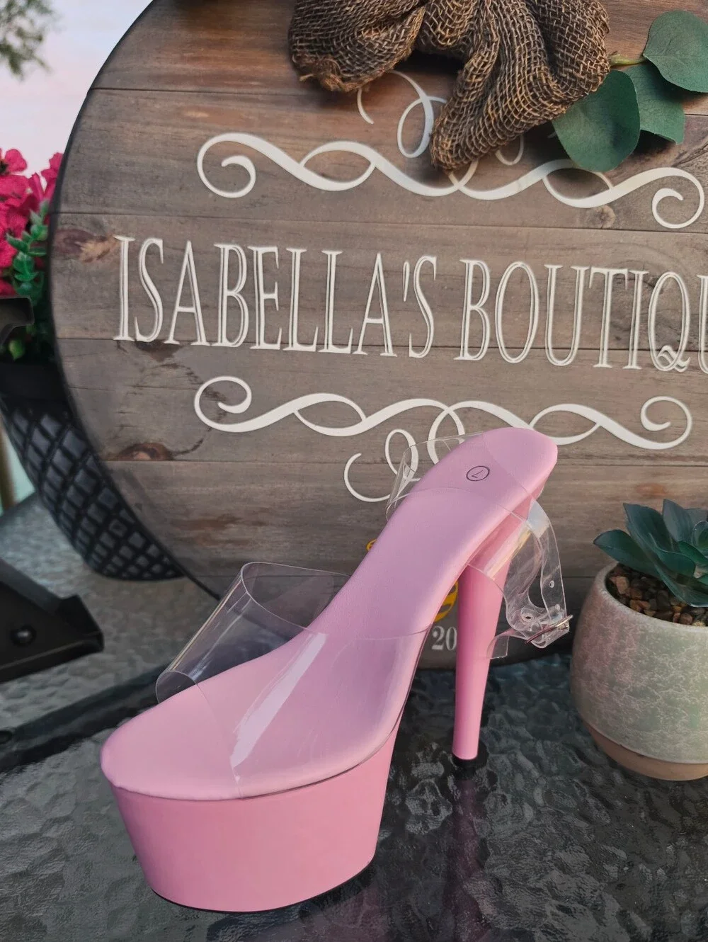 Pink Patent Clear-Strap Platform Heels